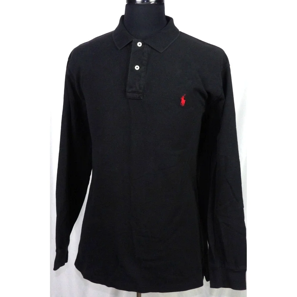 Polo Ralph‎ Lauren Long Sleeved Black Knit Cotton Golf Shirt Men's XL